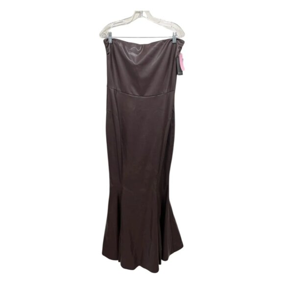 NWT Norma Kamali Strapless Faux Leather Fishtail Gown Chocolate Brown Size L - Picture 15 of 16